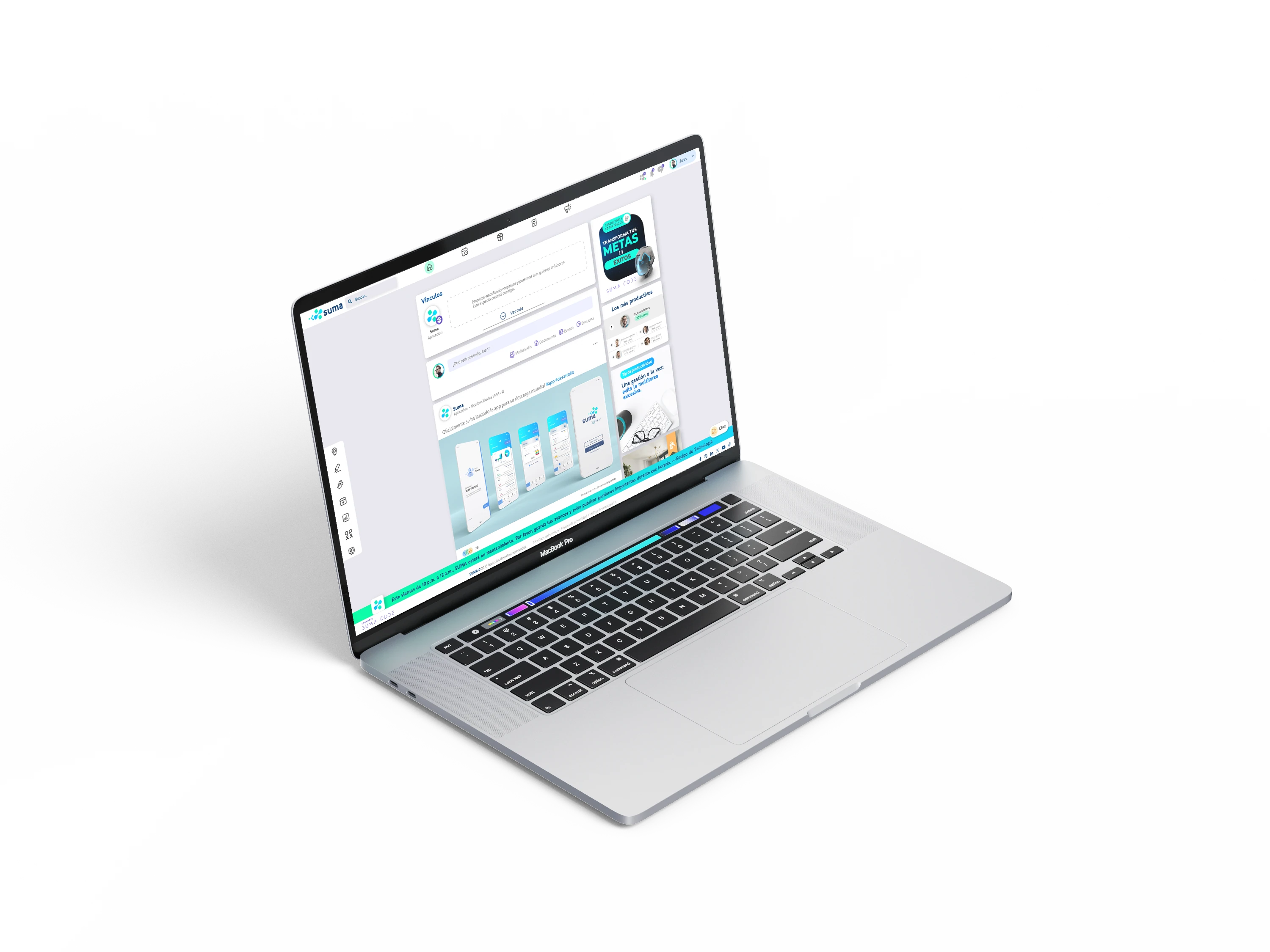 Laptop mostrando la interfaz del producto Suma