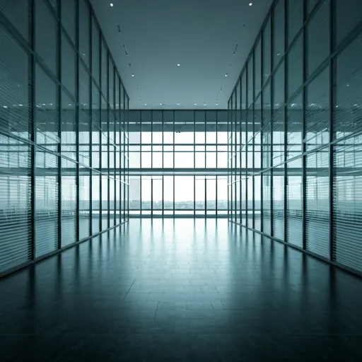 Espacio arquitectónico corporativo con fachada acristalada