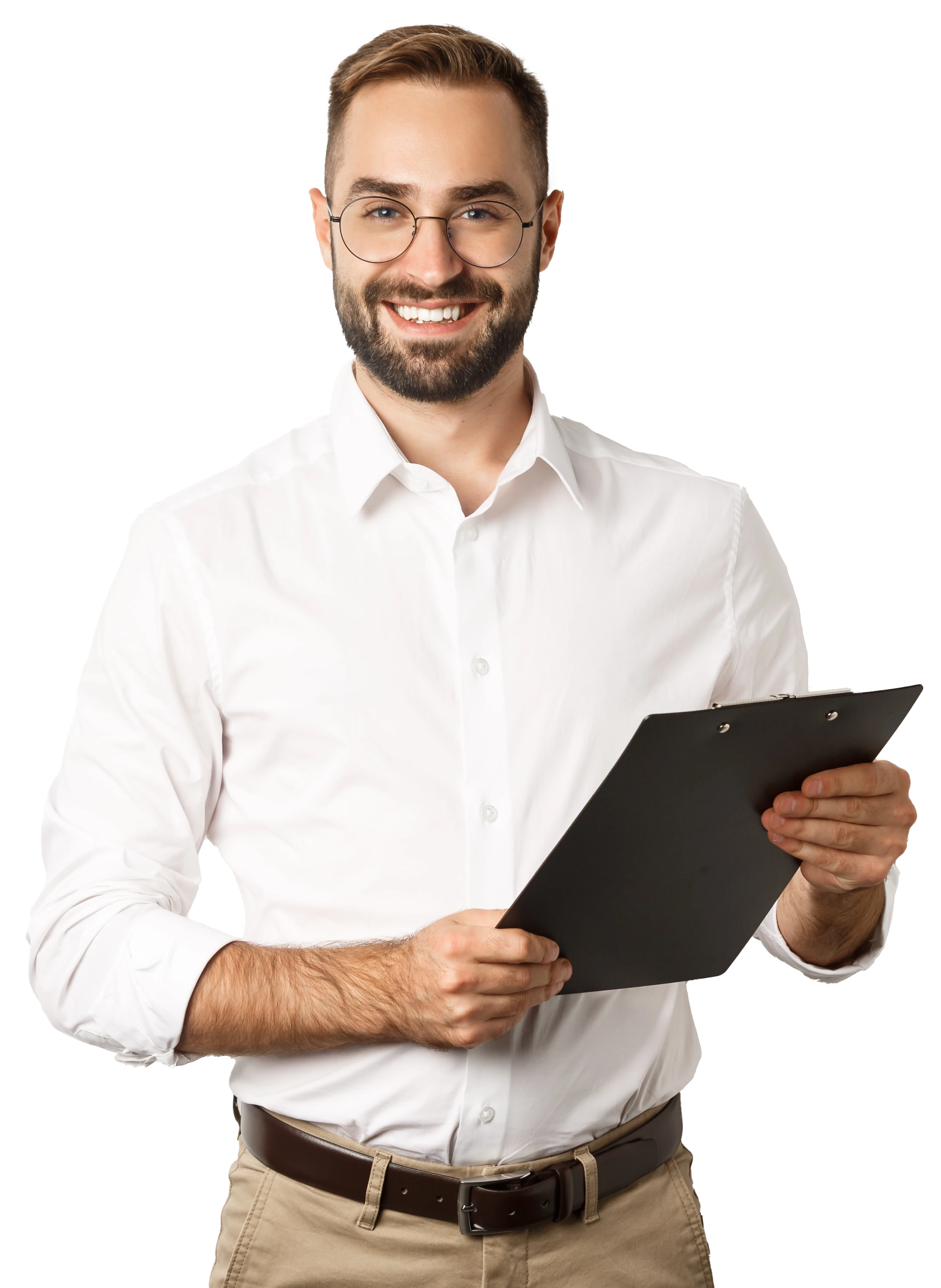 Profesional sosteniendo una carpeta de trabajo